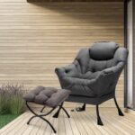 Fabric Lazy Chair for Bedroom with Foldable Ottoman 