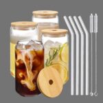 Get 4-pcs Drinking Glasses with Lids and Glass Straw 